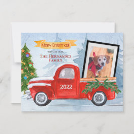 Cute Pet Photo & Family Photo Red Lastbil jul Julkort