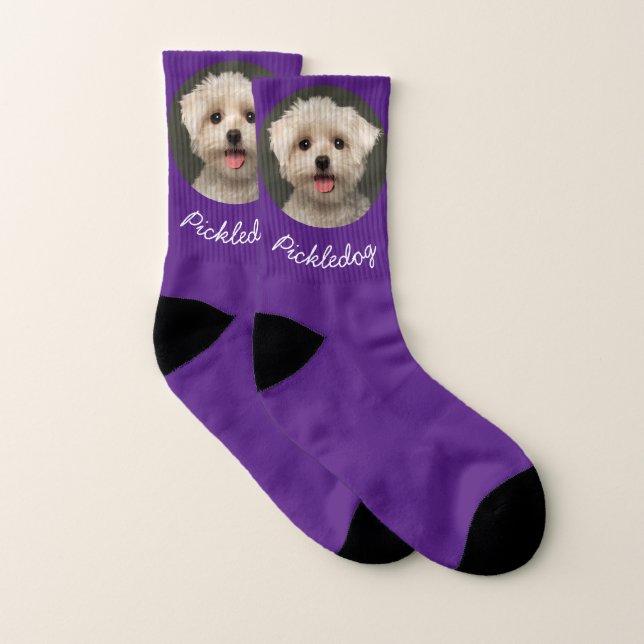 Cute Pet Photo och Namn Lila Strumpor (Par)