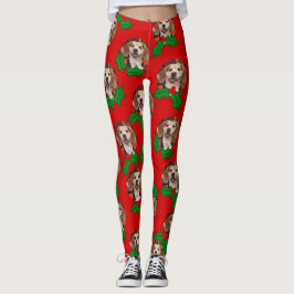Cute Pet Photo Red Grönt Holly jul Leggings