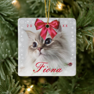 Cute Pet Photo Snowflake Ram och Ribbon Bow Julgransprydnad Keramik