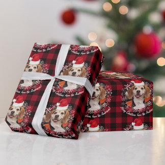Cute Pet Photo w Santa Hat Red Buffalo Play Presentpapper