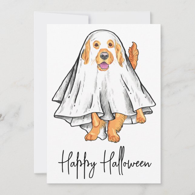 Cute Pet Puppy Hund Ghost Happy halloween Julkort (Framsida)
