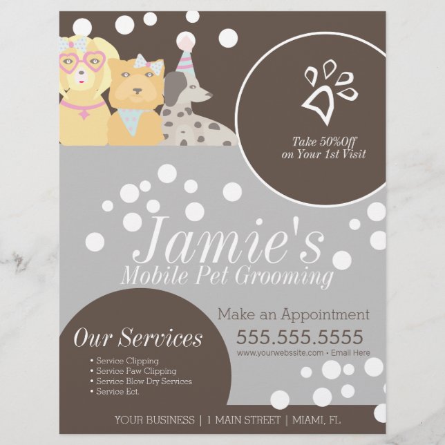 Cute Pet Services Grooming Hund Bubbles Flyer (Framsidan)