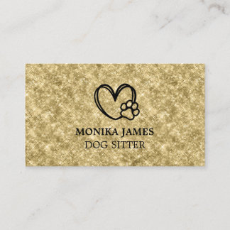Cute Pet Sitta Heart Hund Tassar Logotyp Guld Glit Visitkort
