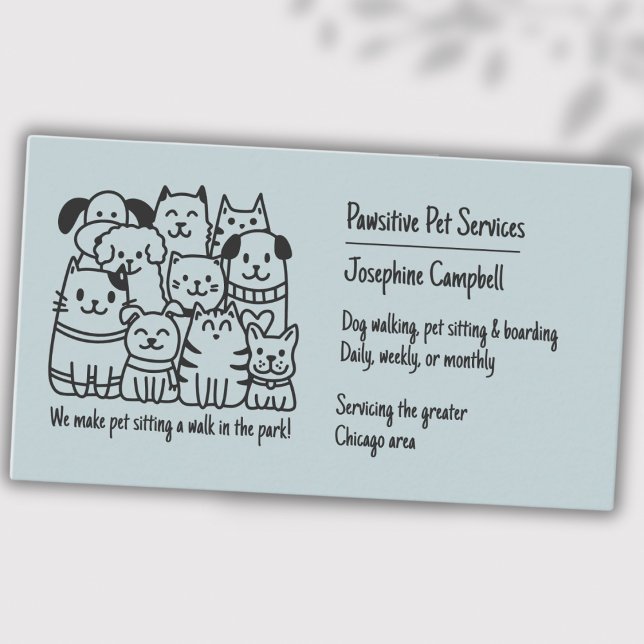 Cute Pet Sitter Blue Cat Hund QR-kod Visitkort (Skapare uppladdad)
