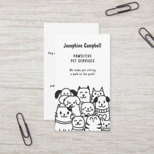 Cute Pet Sitter Dog Walker Groomer Black and White Visitkort