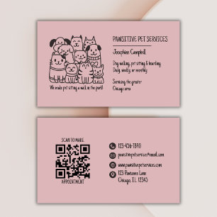 Cute Pet Sitter Rosa Cat Hund QR-kod Visitkort
