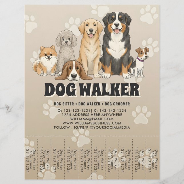 Cute Pet Sitting Dog Walker Custom Promotional Reklamblad (Framsidan)
