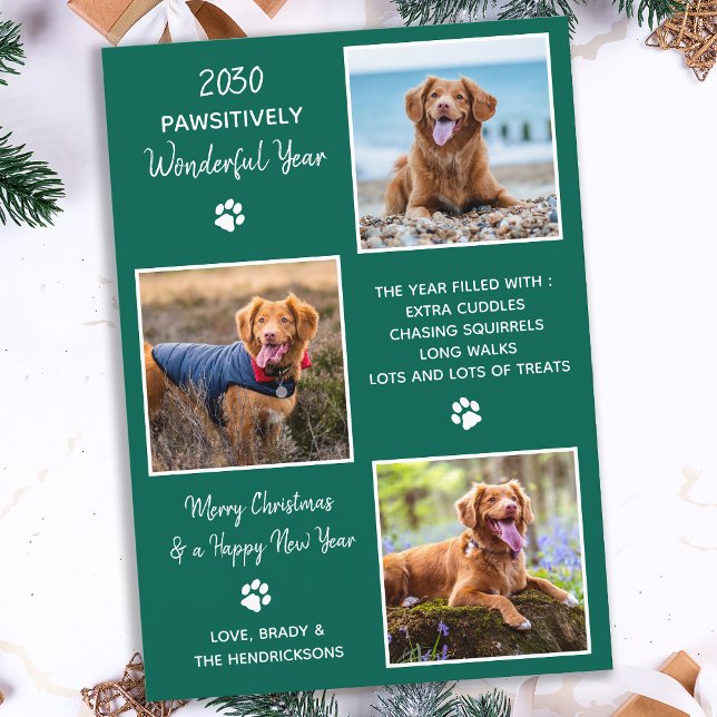Cute Pet Year in Review Modern 3 Hund Photo Collag Julkort (Skapare uppladdad)