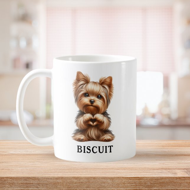 Cute Pet Yorkie Skapar ett hjärta med Tassar Kaffemugg (Cute Pet Yorkie Creating a Heart with Paws Coffee Mug)