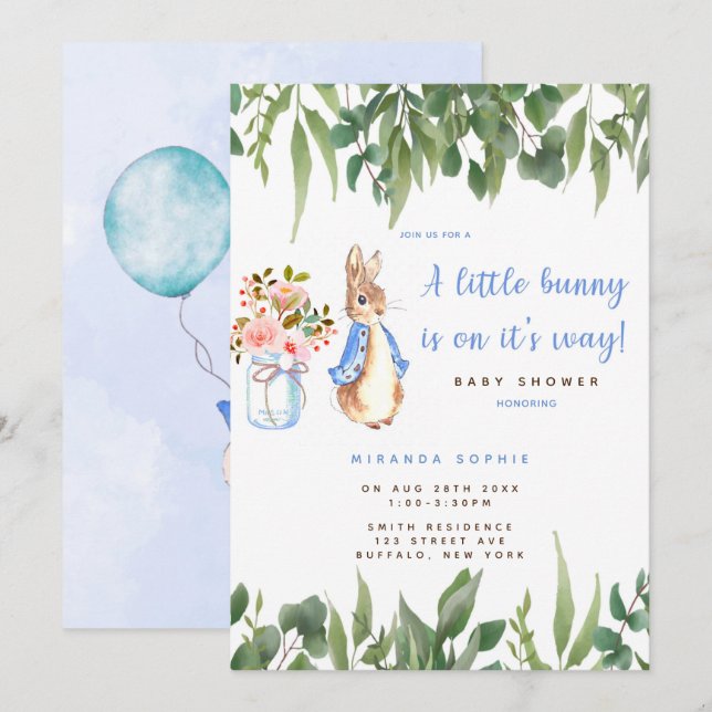 Cute Peter Rabbit Baby Shower Inbjudningar (Fram/baksida)