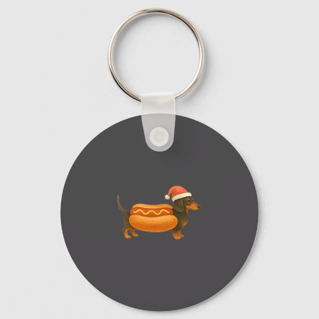 Cute Petite Christmas Funny Hot Dog Dachshund  Nyckelring (Framsida)