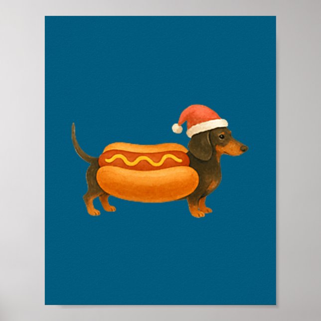 Cute Petite Christmas Funny Hot Dog Dachshund  Poster (Framsidan)