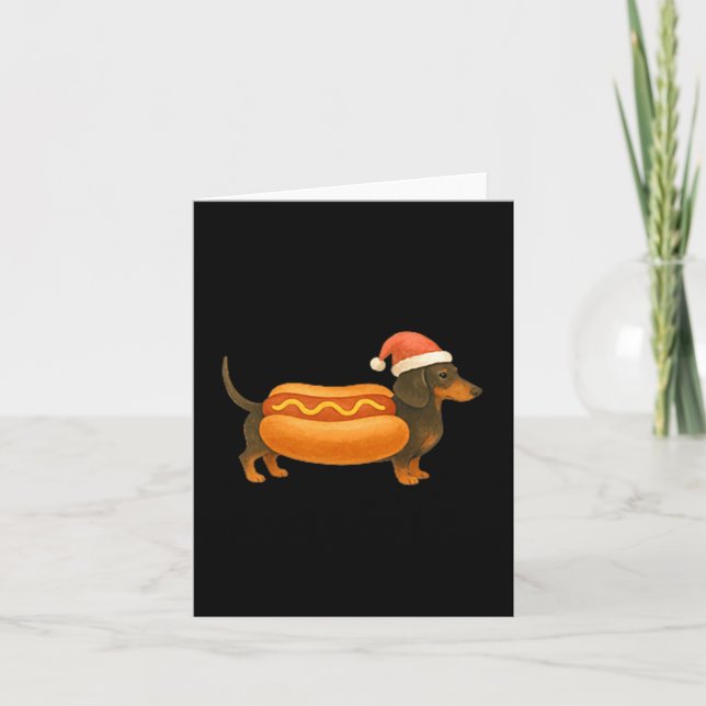 Cute Petite Christmas Funny Hot Dog Dachshund Prem Kort (Framsida)