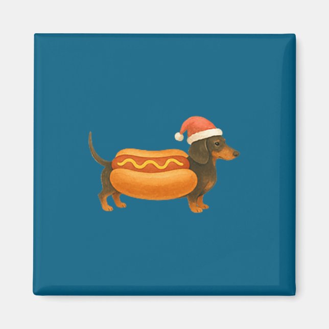 Cute Petite Christmas Funny Hot Dog Dachshund Prem Magnet (Framsidan)