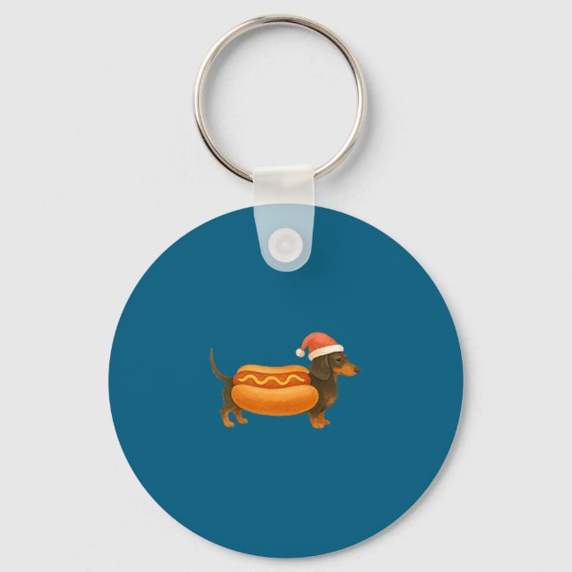 Cute Petite Christmas Funny Hot Dog Dachshund Prem Nyckelring (Framsida)