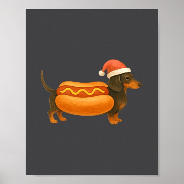 Cute Petite Christmas Funny Hot Dog Dachshund Prem Poster (Framsidan)