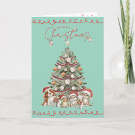 Cute Pets Christmas Aqua | Folded Greeting Card Kort