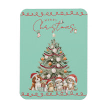 Cute Pets Christmas Magnet on Aqua Background
