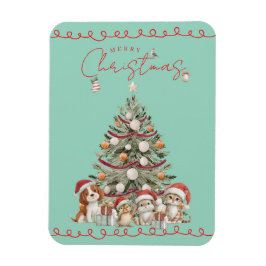 Cute Pets Christmas Magnet on Aqua Background