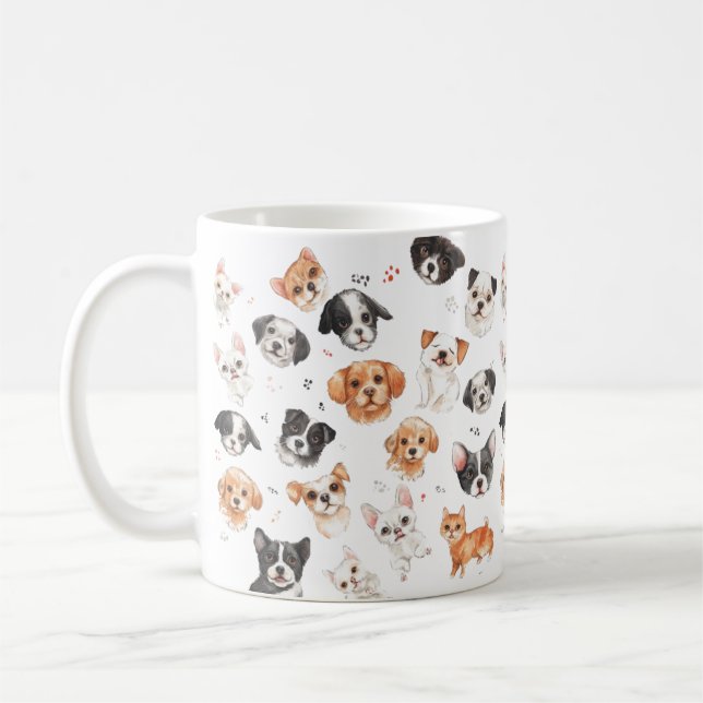 Cute Pets Mönster Mugg - Adsible Animal (Vänster)