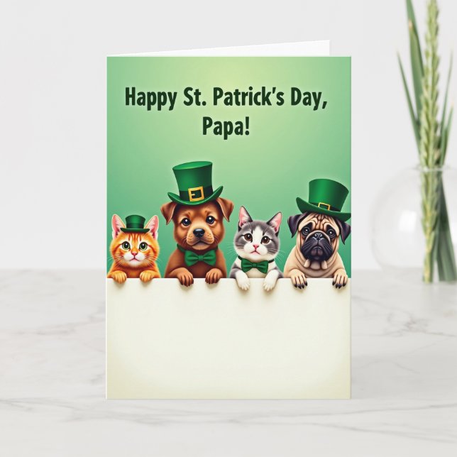 Cute Pets Patrick Day Papa Card Kort (Framsida)