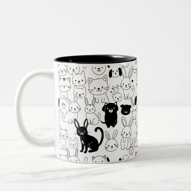 Cute Pets Pattern Mug Två-Tonad Mugg (Vänster)
