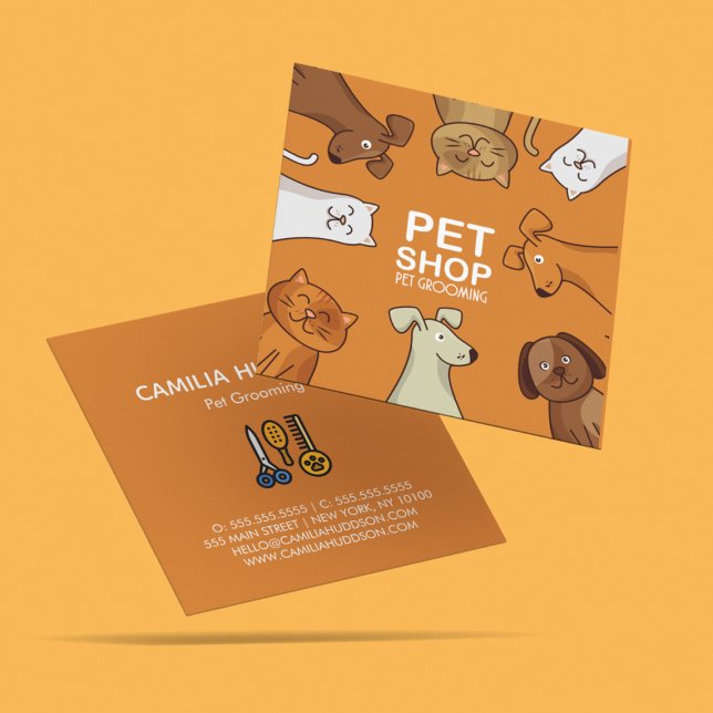 Cute Pets Shop Hundar Cats Grooming Care Fyrkantigt Visitkort (Skapare uppladdad)