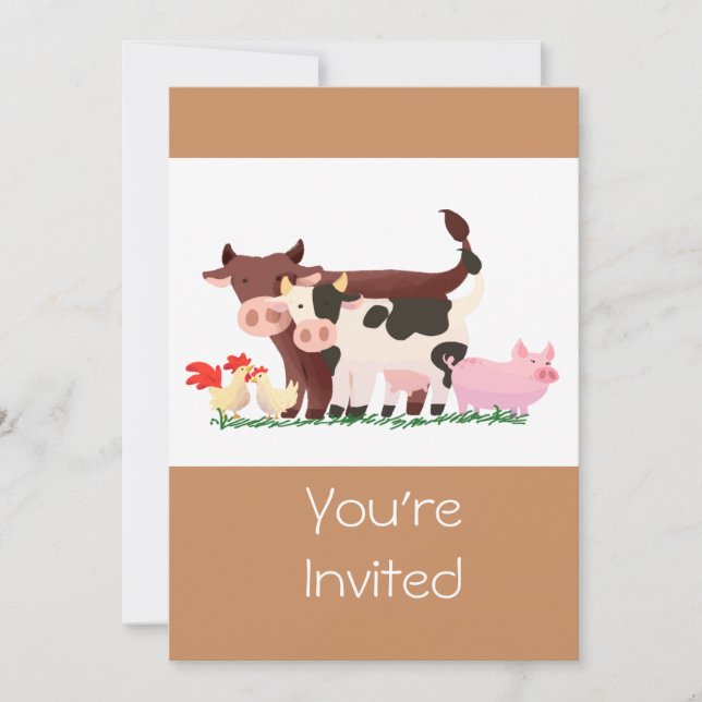 Cute Petting Zoo Farm Animal Födelsedagsfest Inbju Inbjudningar (Framsida)