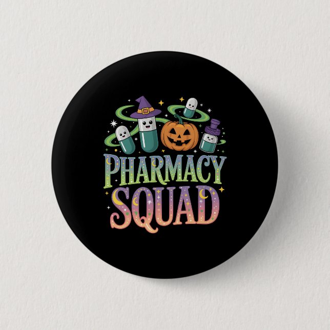 Cute Pharmacy Squad Halloween Pills Pumpkin Crew Knapp (Framsida)