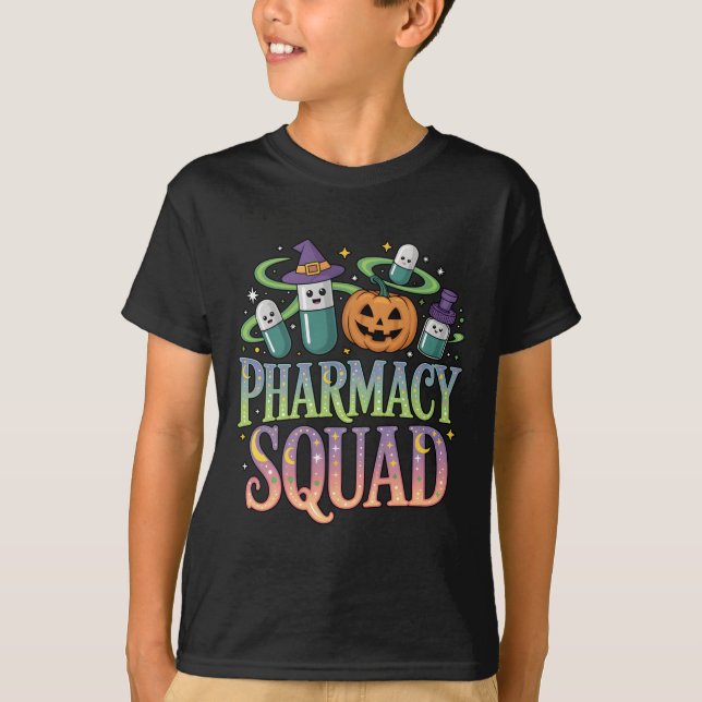 Cute Pharmacy Squad Halloween Pills Pumpkin Crew T Shirt (Framsida)