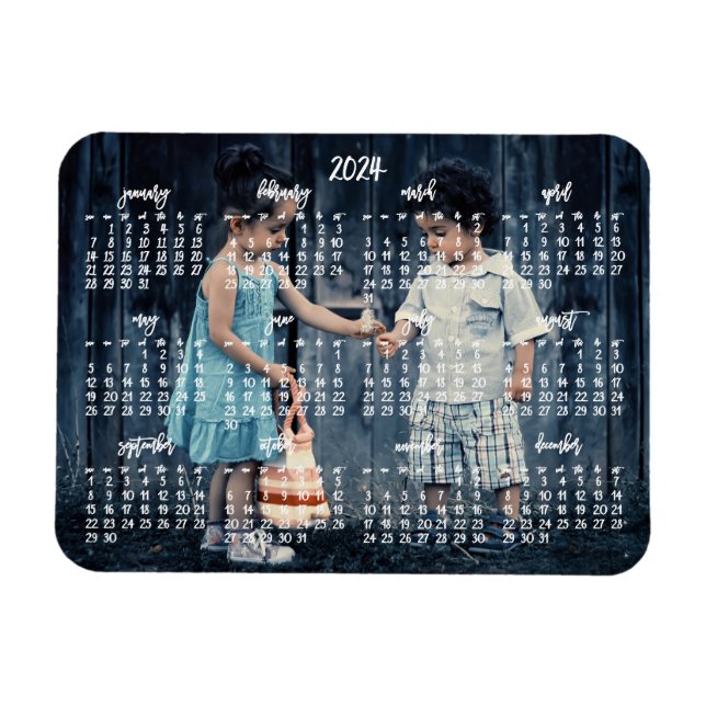 Cute Photo 2024 Magnetic Calendar 3x4 Magnet (Horisontell)
