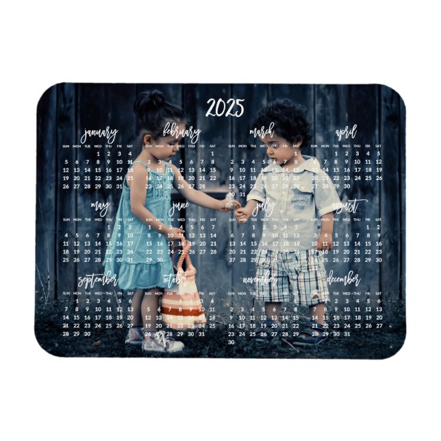 Cute Photo 2025 Magnetic Calendar 3 x4 Magnet (Horisontell)