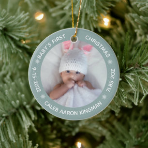Cute Photo Baby, första julblått Julgransprydnad Keramik