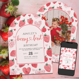 Cute Photo Berry Första födelsedag 1:a födelsedag Inbjudningar