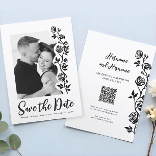 Cute Photo Black White Ro QR-kodwebbplats Spara Datumet