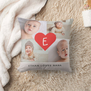 Cute Photo Collage Pillow med Monogram Kudde