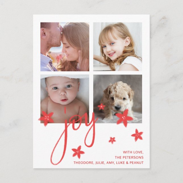 Cute Photo Collage Red Joy jul Helg Vykort (Framsida)