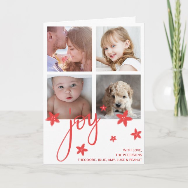 Cute Photo Collage Red Joy jul Helgkort (Framsida)