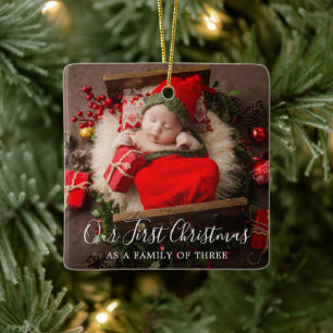 Cute Photo Elegant Nyfödd bebis Första jul Julgransprydnad Keramik