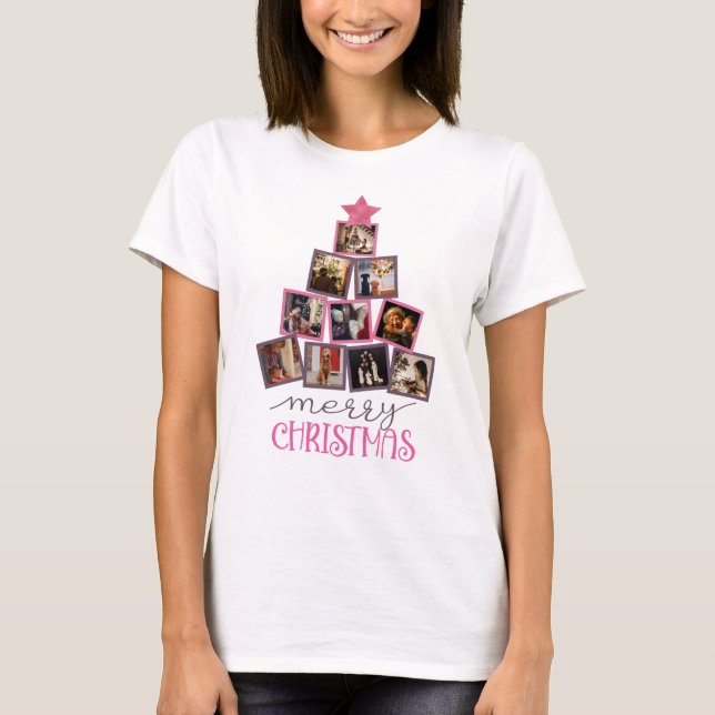 Cute Photo God jul Rosa jul T Shirt (Framsida)