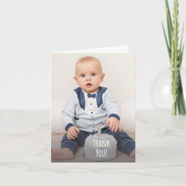 Cute Photo Hand Lettered First Birthday Tack Kort (Framsida)