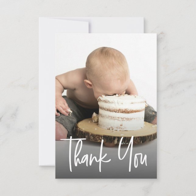 Cute photo handlettering 1st birthday Custom note Tack Kort (Framsida)