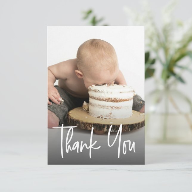 Cute photo handlettering 1st birthday Custom note Tack Kort (Stående Fram)