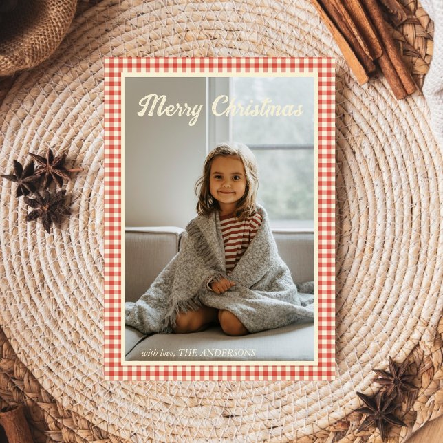 Cute Photo jul Family Red Play Gingham Julkort (Skapare uppladdad)