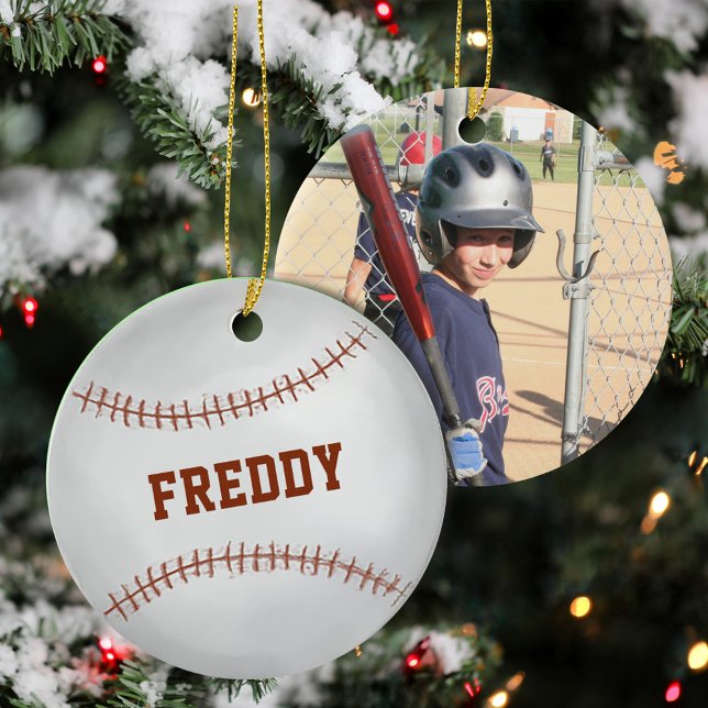 Cute Photo Keepsake Baseball Personalized  Julgransprydnad Keramik (Cute Sports Photo Baseball Personalized Ornament)