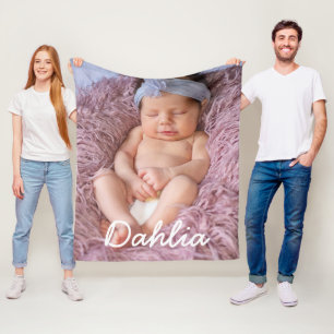 Cute Photo med foto Blanket Namn Baby med foto Bla Fleecefilt