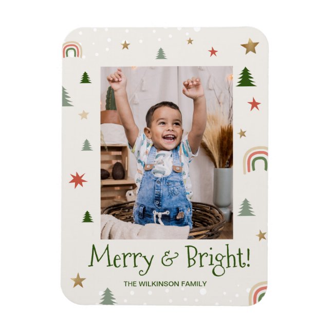 Cute Photo, Merry and Bright jul-familj Magnet (Vertikal)