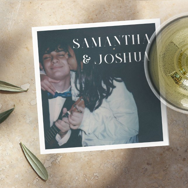 Cute Photo & Monogram Bröllop Napkins Pappersservett (Skapare uppladdad)