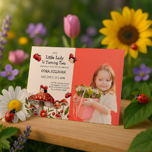 Cute Photo our Little Ladybug Girl Birthday Inbjudningar